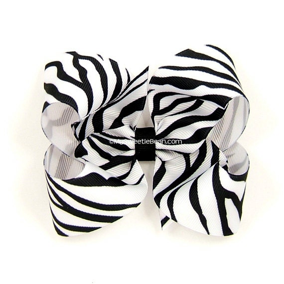 Zebra Hair Bow, 4 inch Basic Bow, Zebra Boutique Bow Classic Bow Black and White Baby Toddler Girl