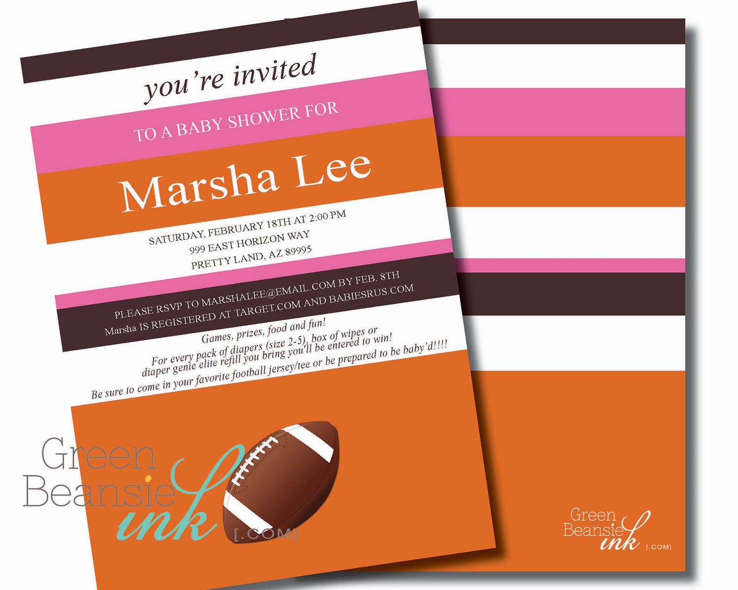 FOOTBALL Printable Party Invitation - Pink, Orange, and Brown Il_170x135