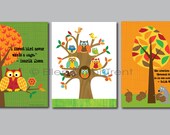 art print set- fall animals tree set
