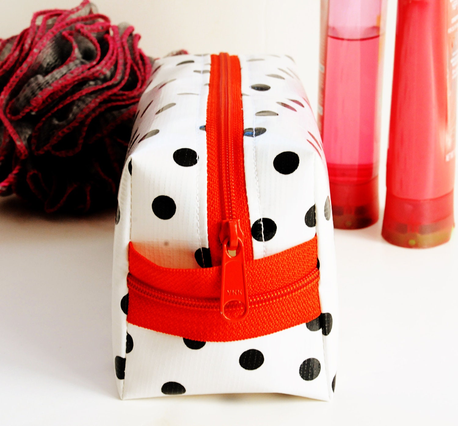Makeup Bag Toiletry Kit Cosmetic Case Polka Dot Oilcloth Large