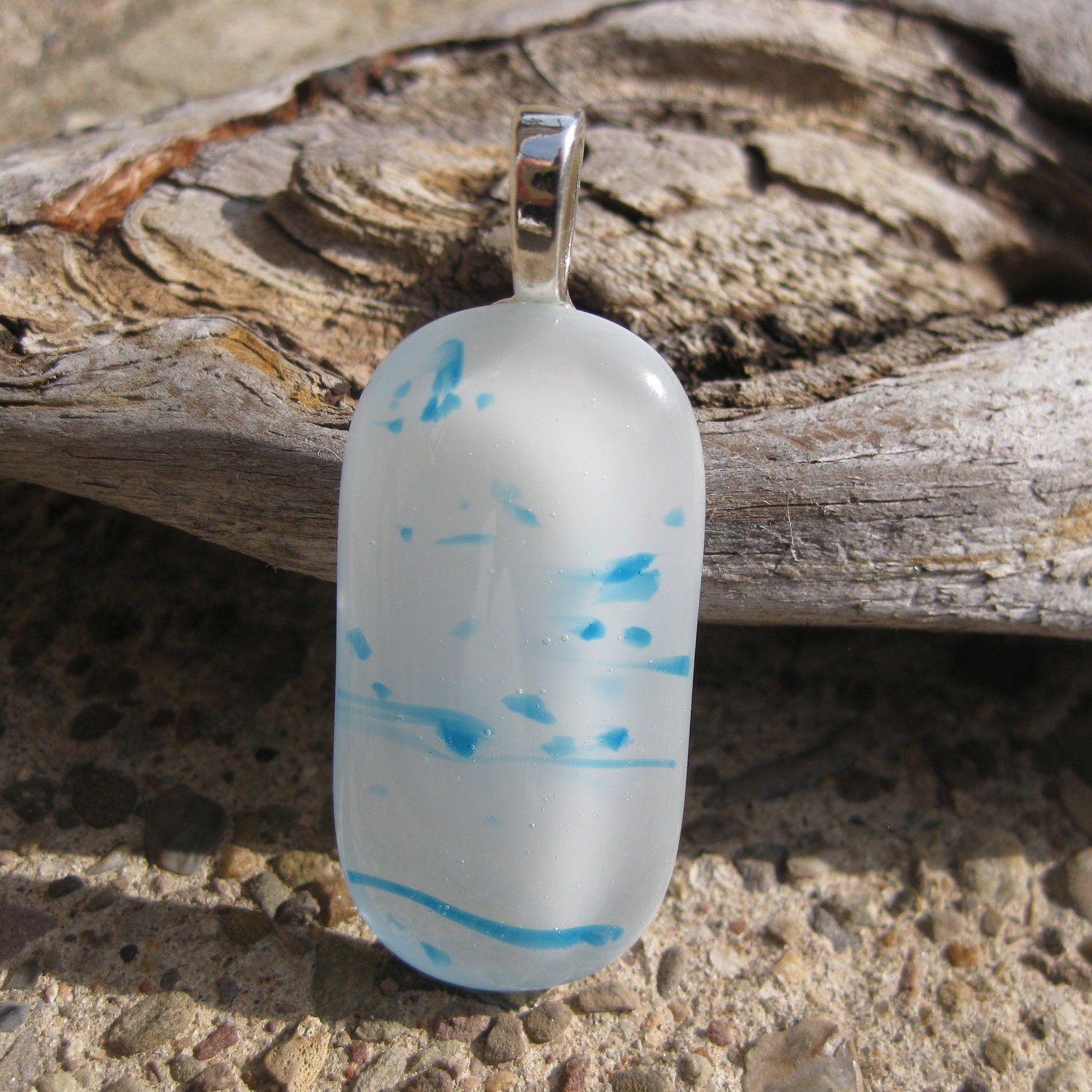 Streaky Blue and White Glass Pendant