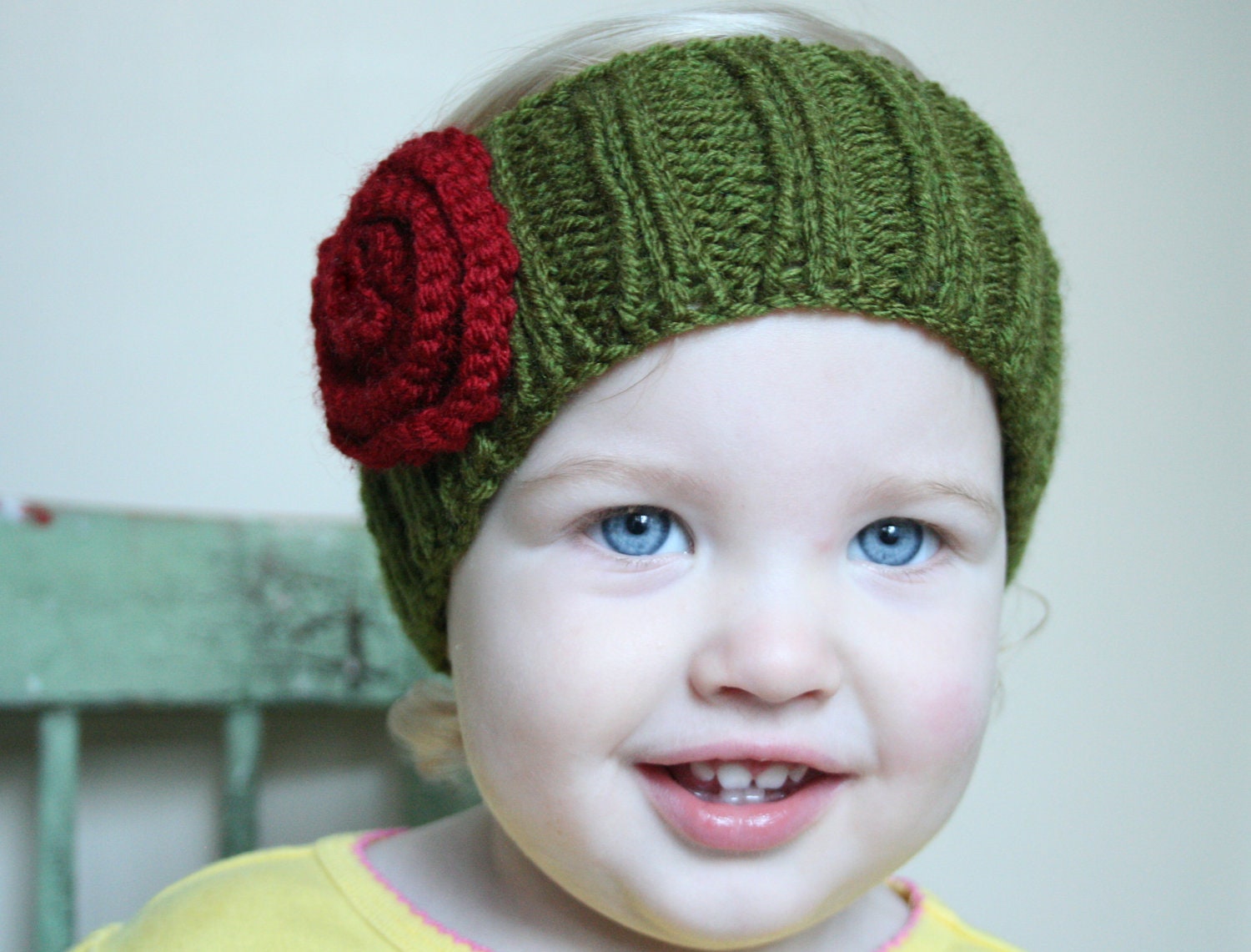 The Earwarmer - Custom knit headband with flower, newborn to 4T months, choose size and colours