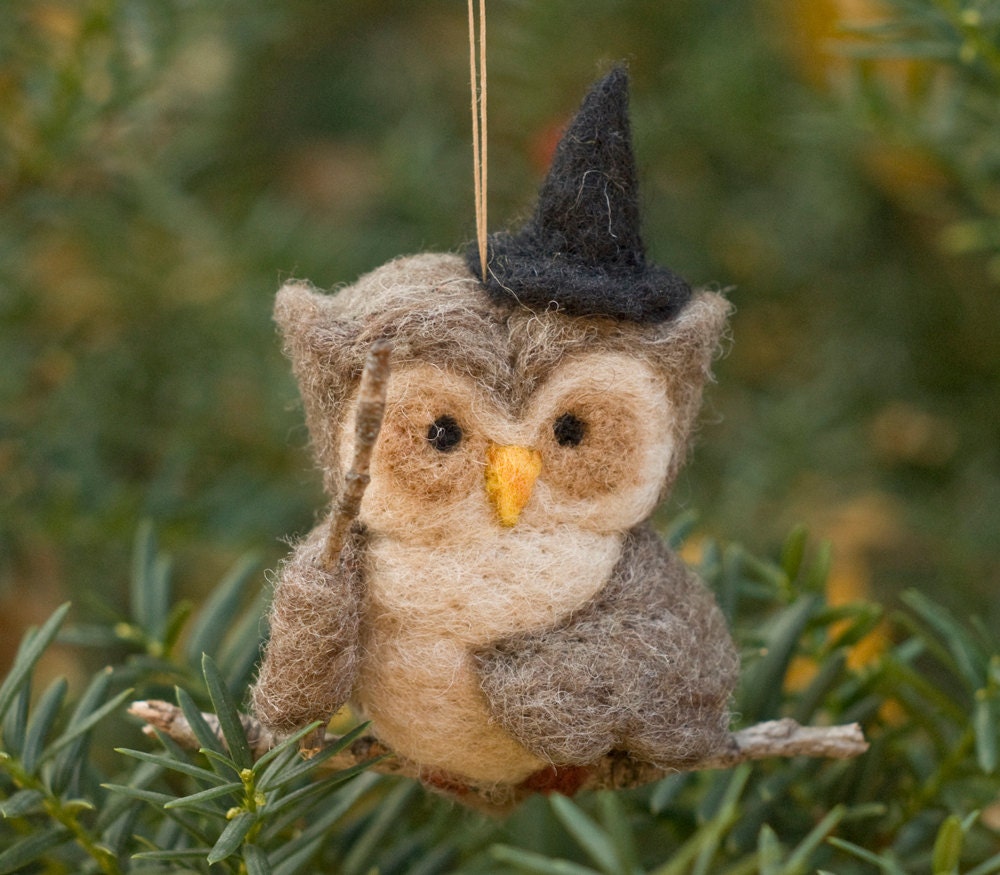 Needle Felted Owl Ornament - Witch