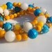 Mother of Pearl and Gemstone Bracelet stacks,  stretch to size 7-8, Yellow, white, Turquoise