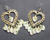 Vintage Style Heart and Swarovski  AB Crystal Heart Earrings - Jewelry Earrings