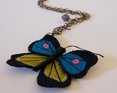 Fantasy Textile Jewelry Butterfly Necklace Linen and Silk