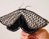 Soft Sculpture Underwing Moth Butterfly  Brooch / Ornament Silver and Black