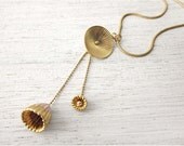 Japanese Garden Necklace in Gold, lily flower pendant, holiday gift under 70