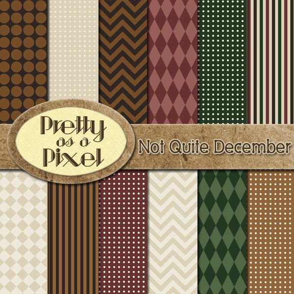 Not Quite December - Digital Paper Pack - Scrapbooking Backgrounds - Personal or Commercial - 12 x 12 OR 8.5 x 11- Set of 12