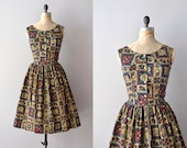 1950s dress / 50s dress set / Mehndi print dress
