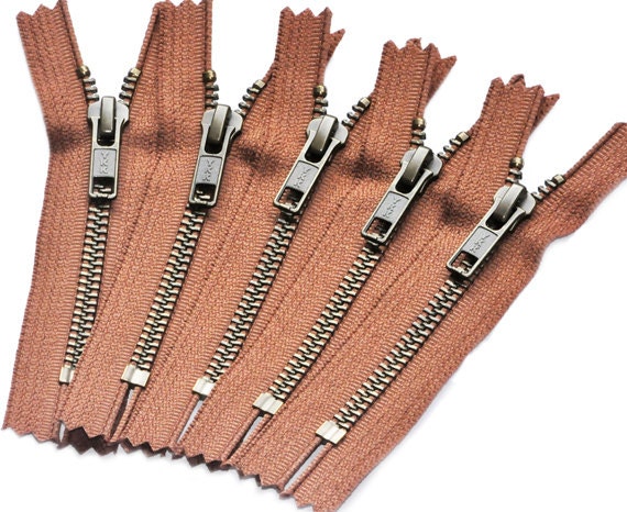 SALE Five Metal Zipp Doll Zip closed bottom ykk Antique Brass  teeth zips - Rust 855- Number 5s (Select Length)