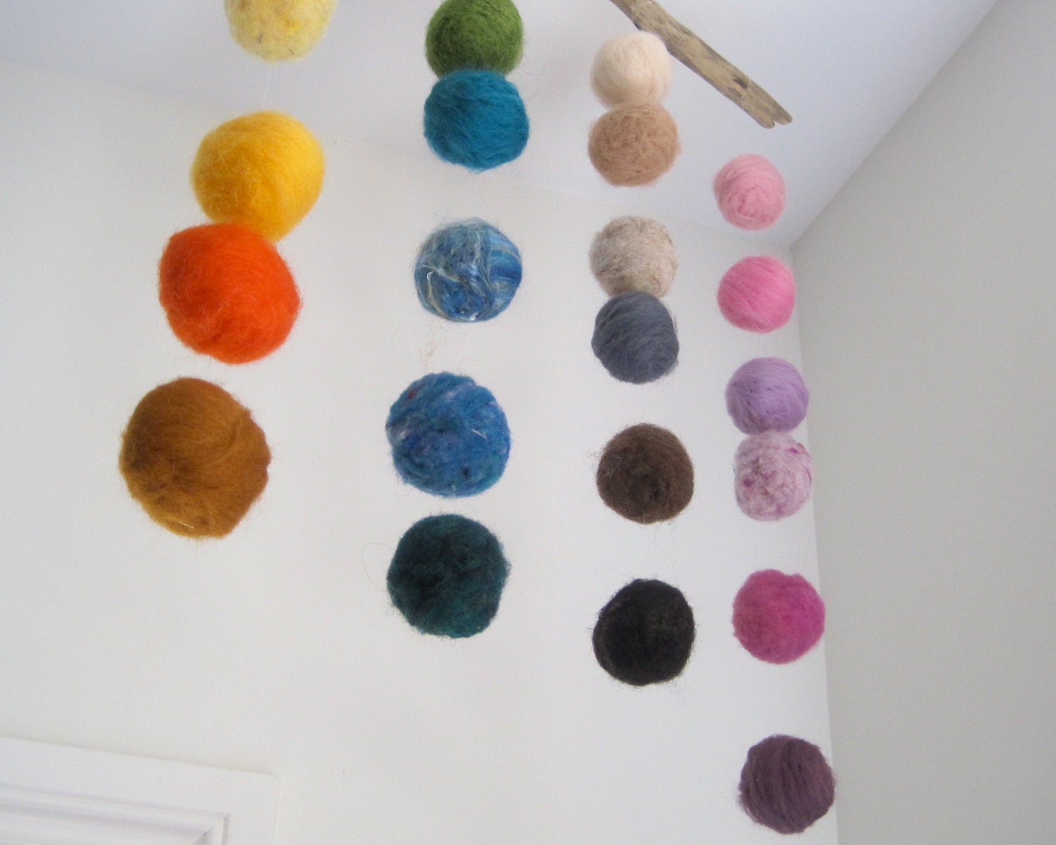 BABY MOBILE - Quiet Rainbow - Felted Wool Balls Hanging Nursery Decor / Waldorf Decoration - Home Decor