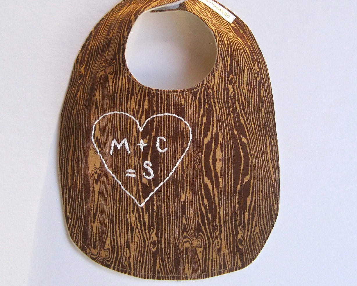 AS SEEN In the Huffington Post The Family Tree Bib - Personalized Organic Baby Bib - Hand Embroidered Initials - Brown Woodgrain