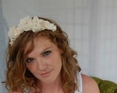Ivory Rosette Floral Crown Halo Headband - Bridal Collection