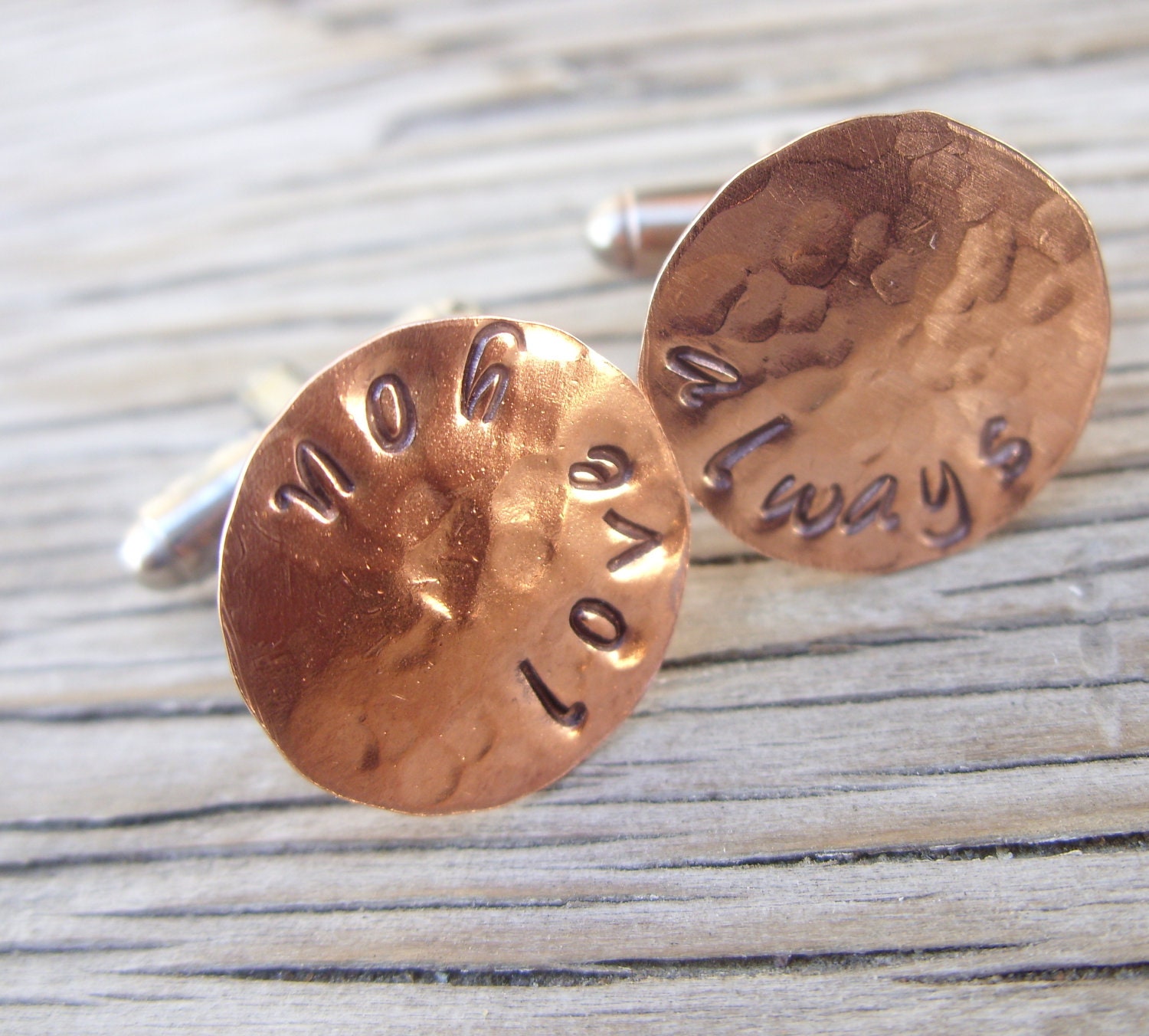 Hand stamped copper cuff links 5/8 inch  gift for him