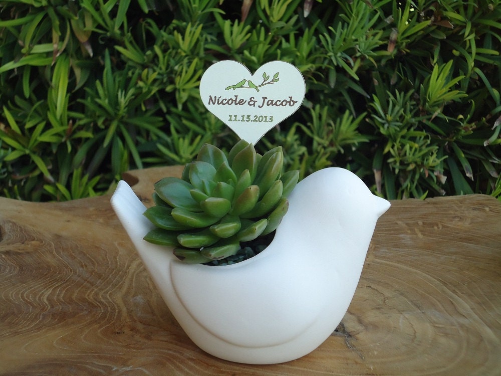 Sample Succulent Plant Rosette Ceramic Bird Favor and Tag for Wedding, Shower, Baptism or Any Special Event