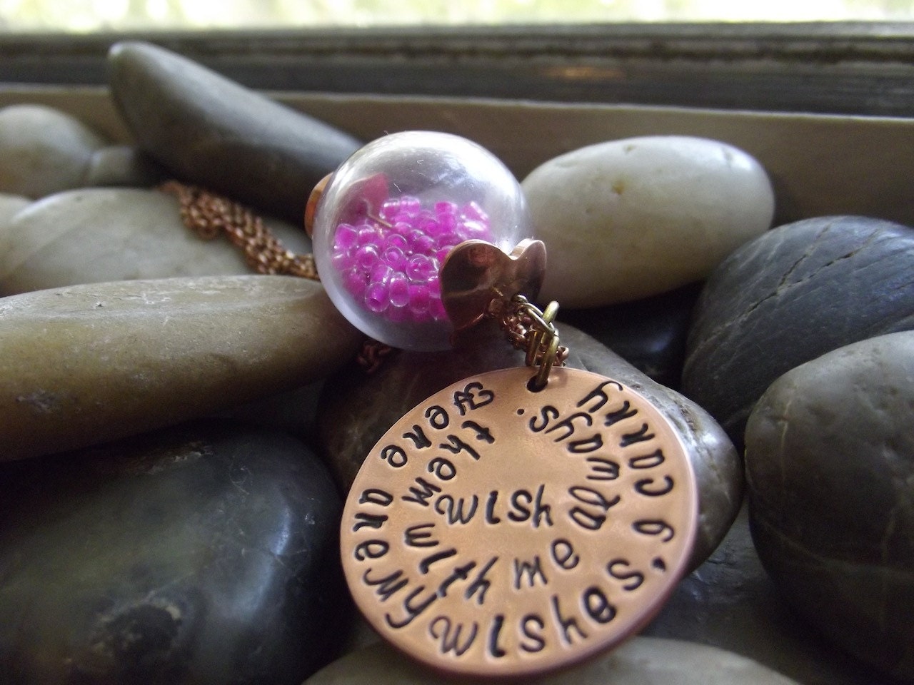 Here Are my Wishes pendant, pink bubble gum version  Ready to ship