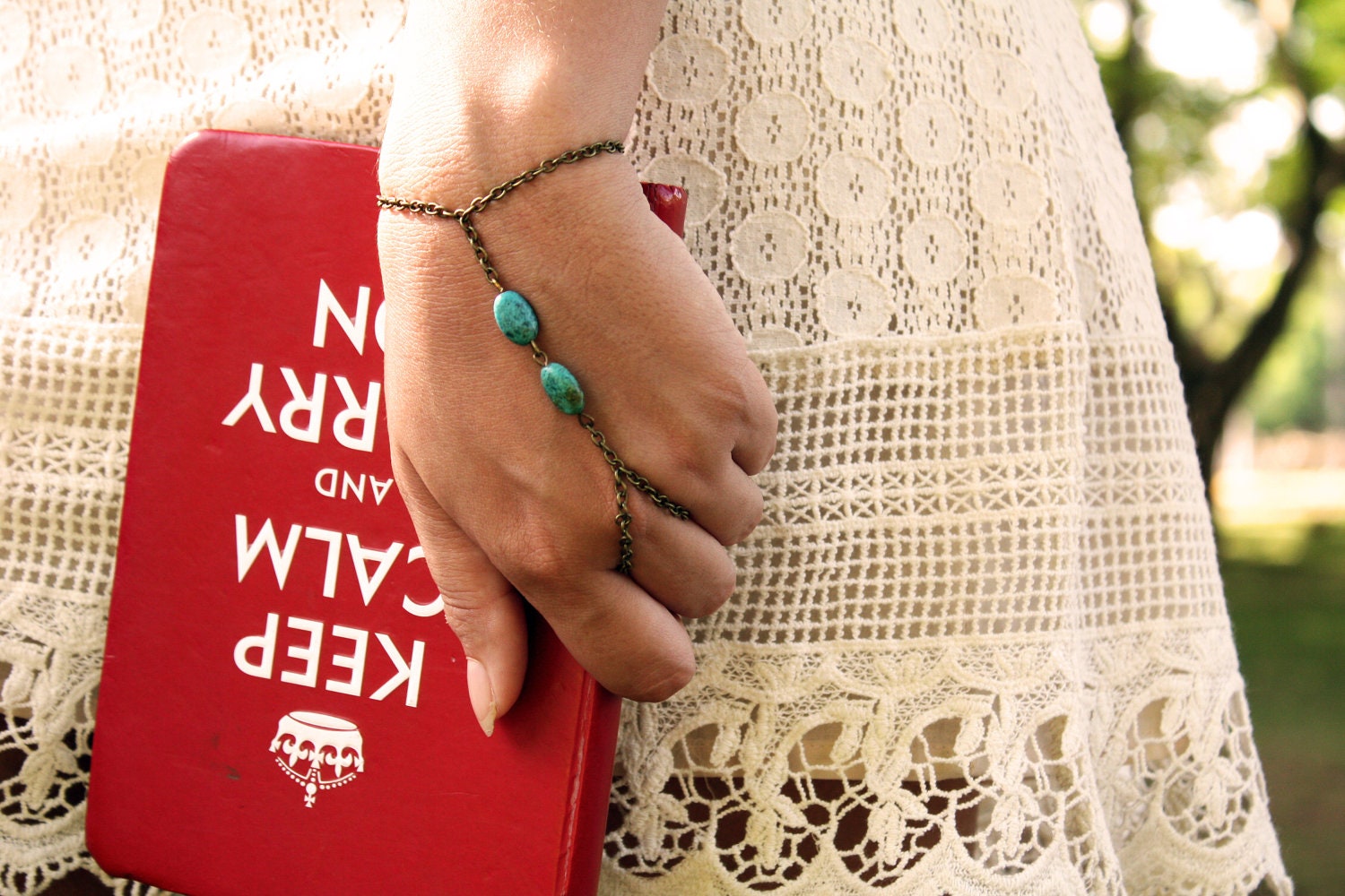 Slave Bracelet Hand Bracelet Piece Hipster Bronze Chain Boho Bohemian Two Ultramarine Turquoise Stone Beads Jewelry