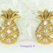 Vintage Earrings Rhinestone Pineapple Gold tone Avon