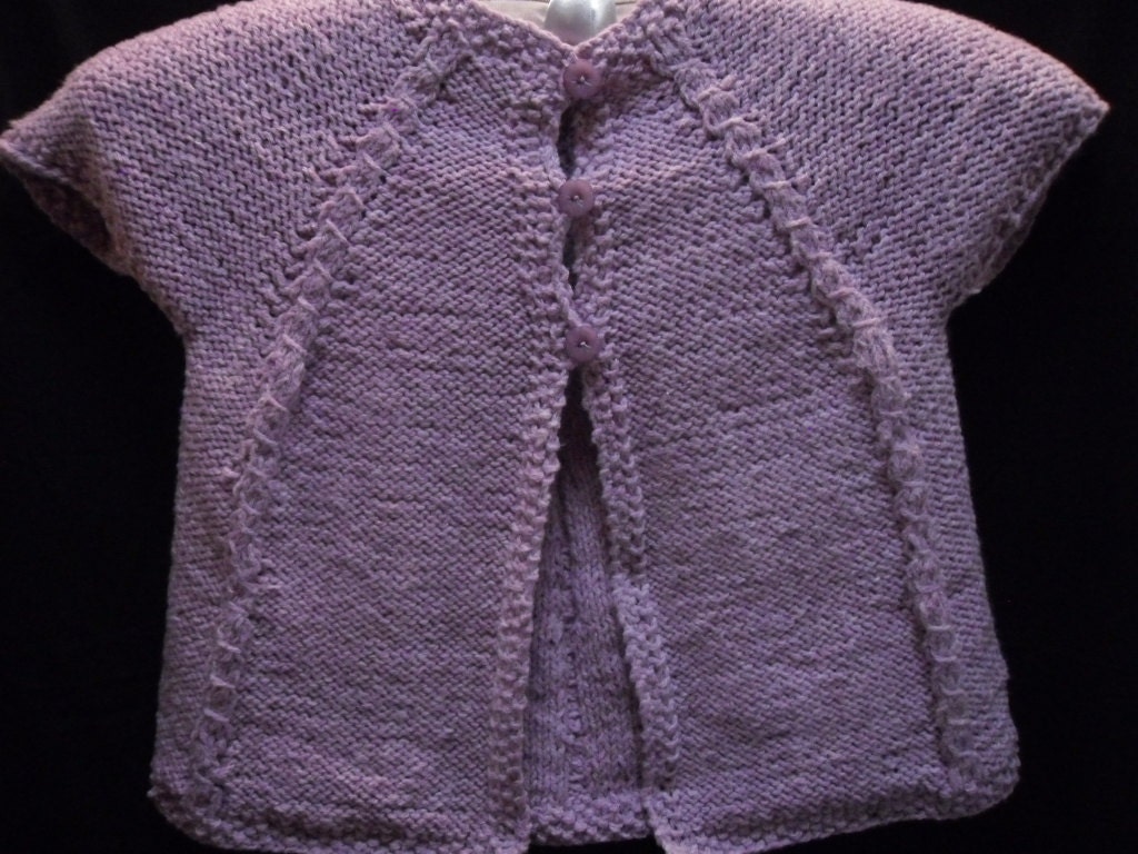 Hand Knitted Baby Cardigan Sweater in Lilac Cables