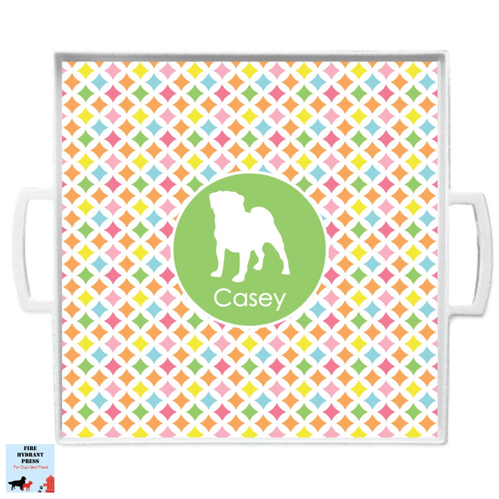 Personalized Dog Silhouette Serving Tray in Geometric Patterns 12 x 12