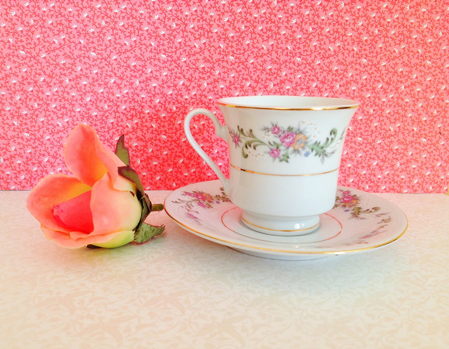 Vintage Miniature Teacup & Saucer. Espresso. Floral. Alice in Wonderland. Small Teacup. Fine China. Lynns. Serving. Home Decor. Shabby Chic.