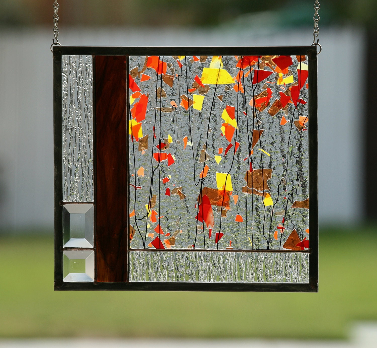 AUTUMN - Abstract Stained Glass Window Panel with Fall Colors