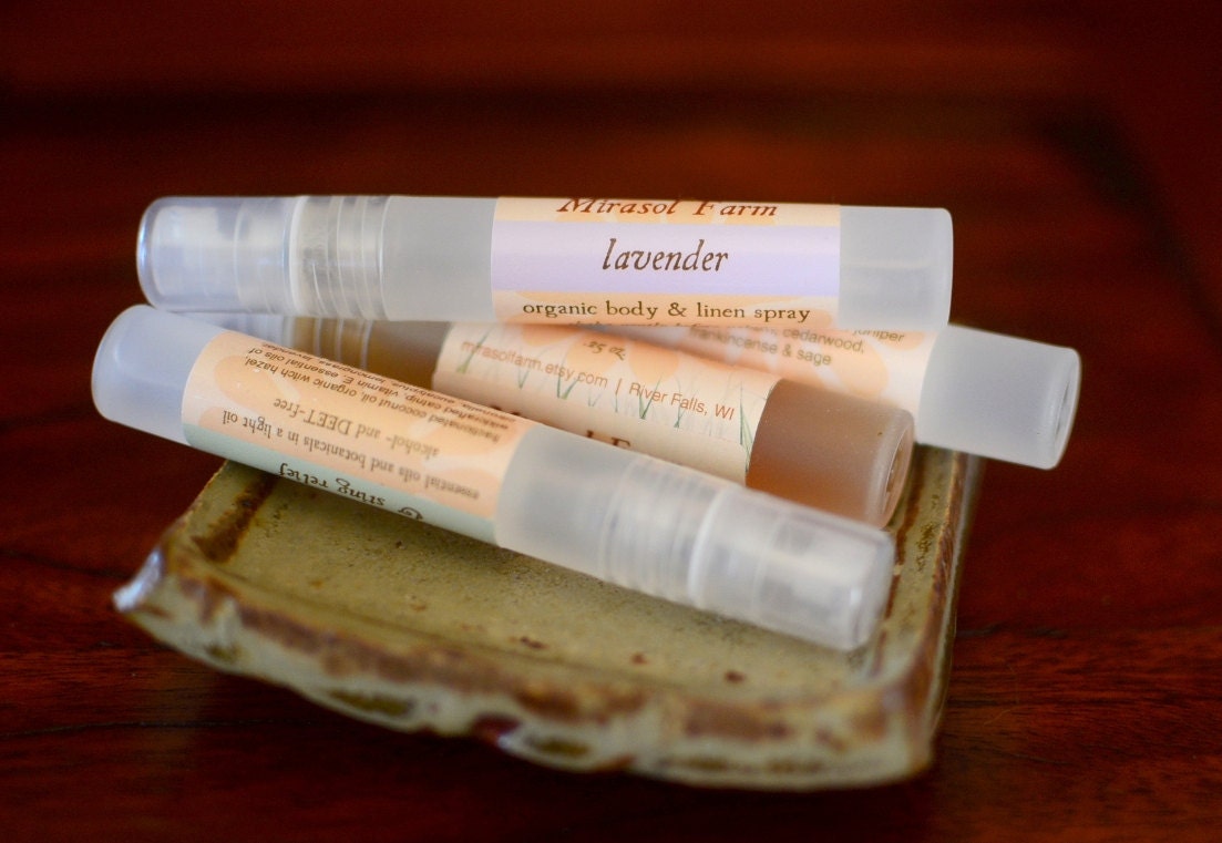 Sample size organic body & linen spray - blends of essential oils and absolutes (1/3 ounce)