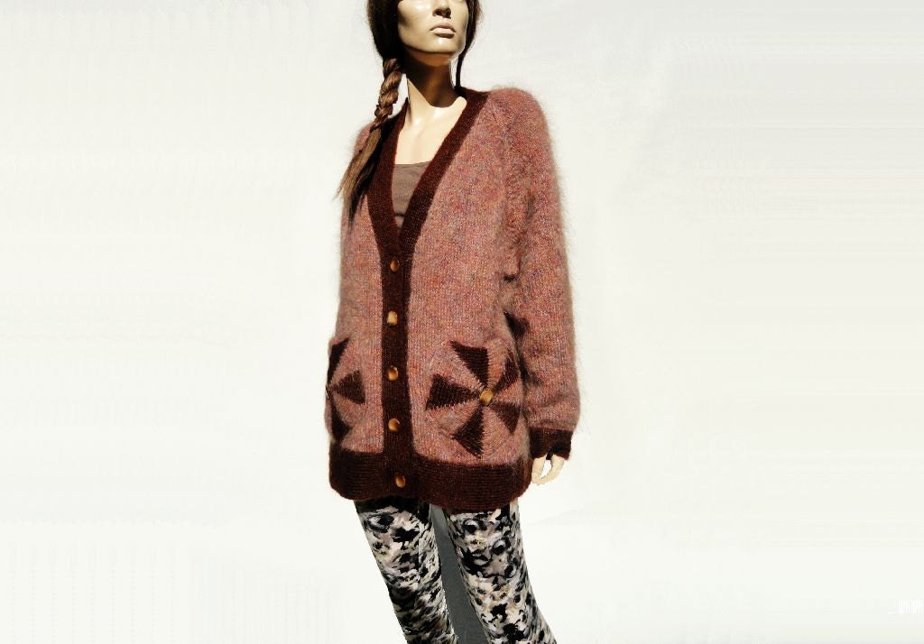 SALE Vintage Sweater Mohair Wool 1980s Cardigan Over Size Boyfriend