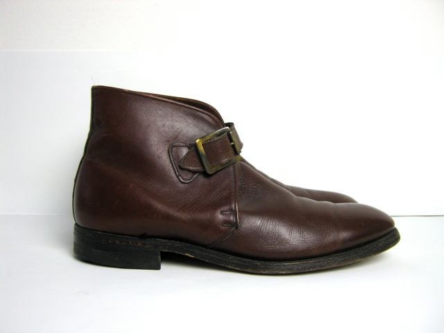 vintage 1970s mens brown leather buckled ankle Beatle boots