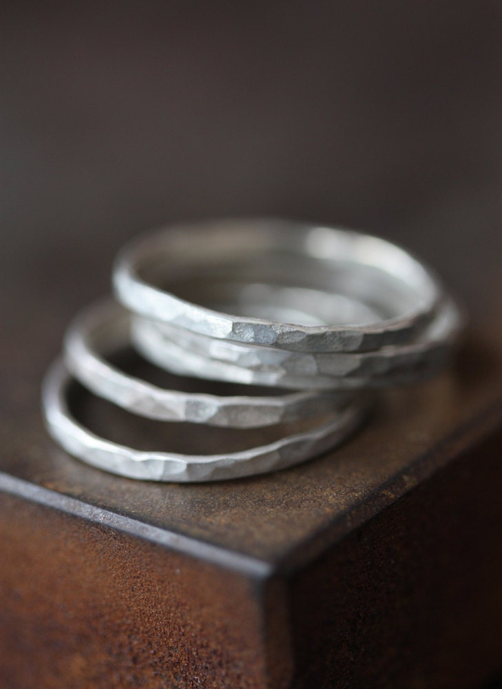 Hammered 14kt White Gold Ring - wedding band, engagement ring, simple, recycled, bridal jewelry