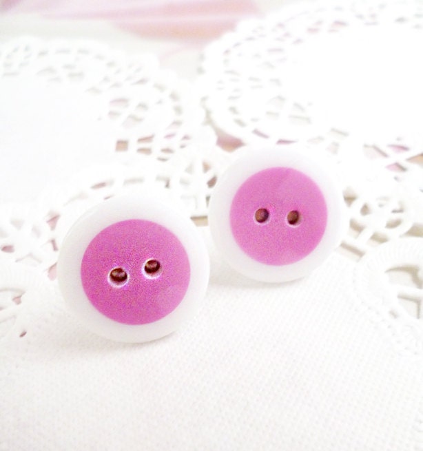 Printed Button Earrings - Zakka - Candy Pink Girl (Last Pair)