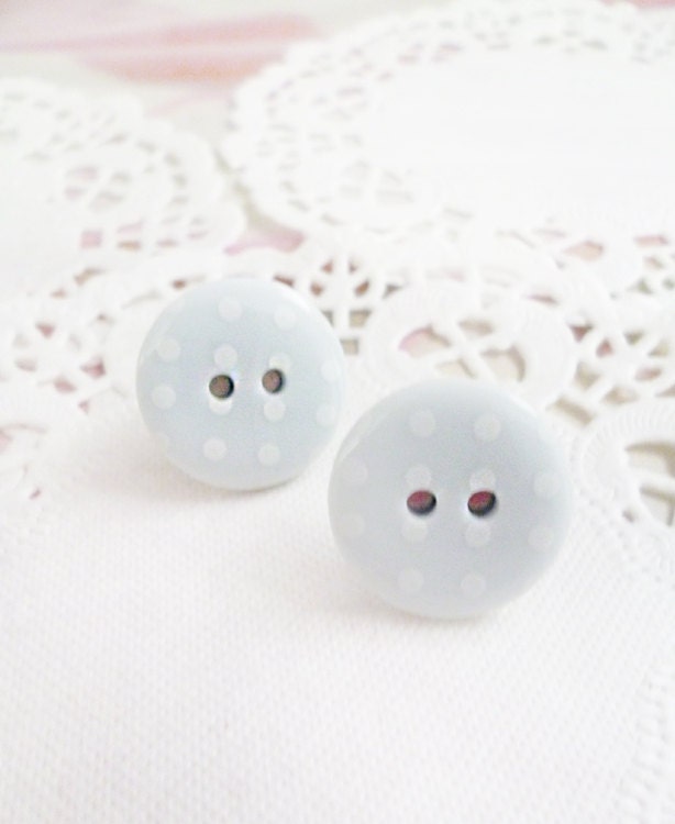 Printed Button Earrings - Zakka - Baby Blue Dainty Dots (Last Pair)