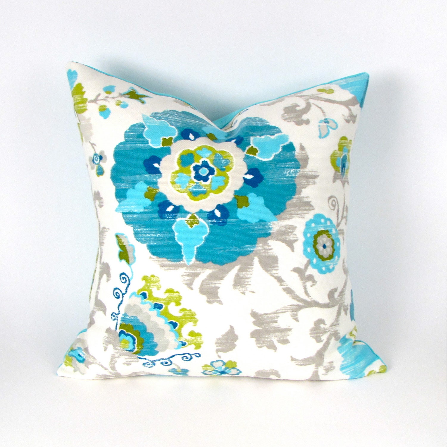 Suzani Turquoise and Gray Pillow Cover 20 inch