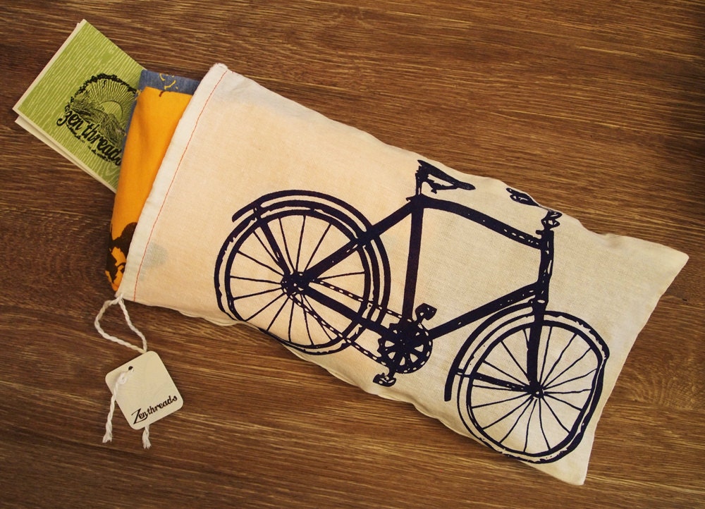 Vintage Bike GIFT BAG - Hand Printed Drawstring Cotton Bag with Gift Card