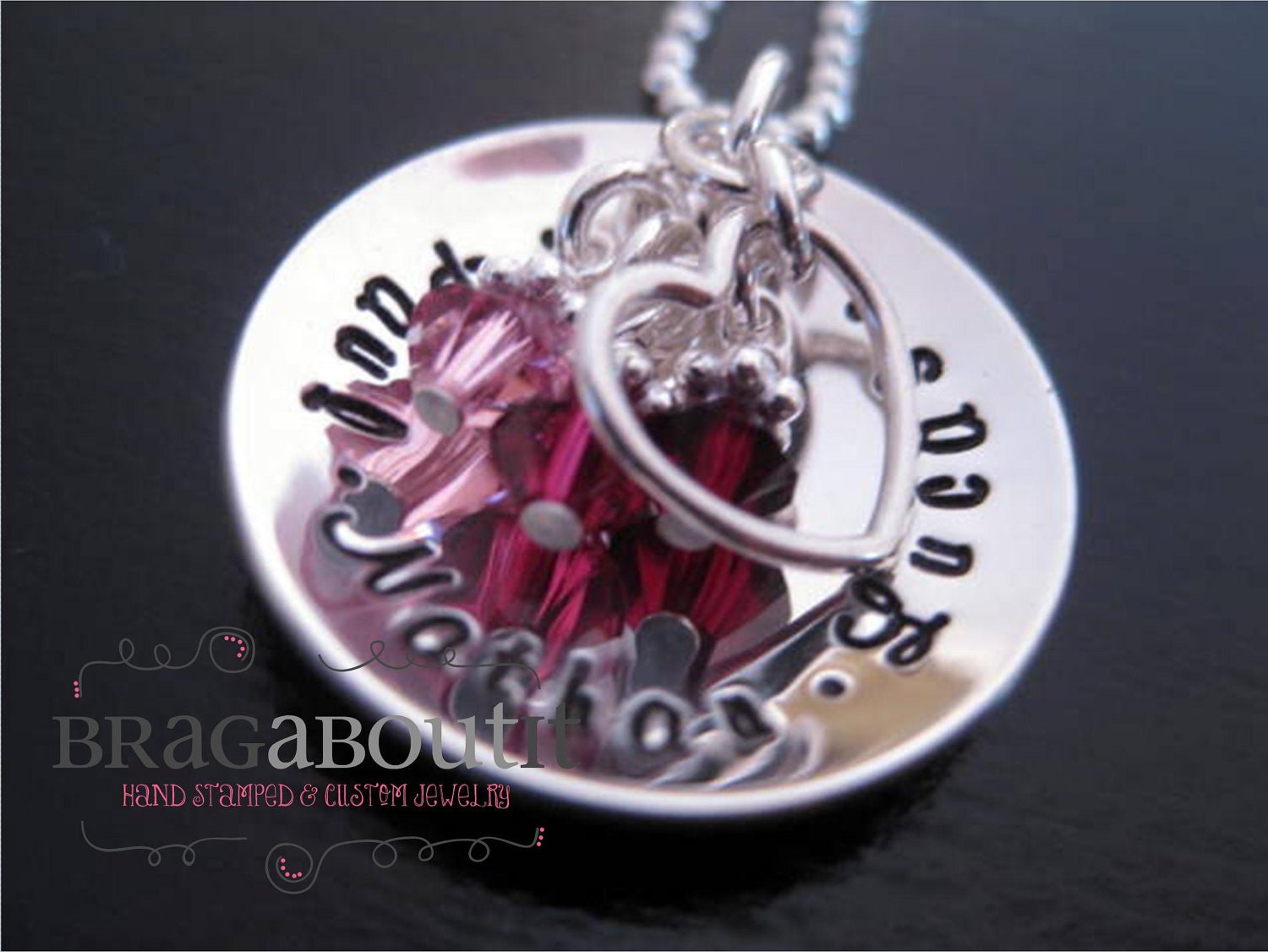 Hand Stamped Jewelry - Personalized Necklace - Sterling Silver - Cup of Love with Heart Charm and Birthstones