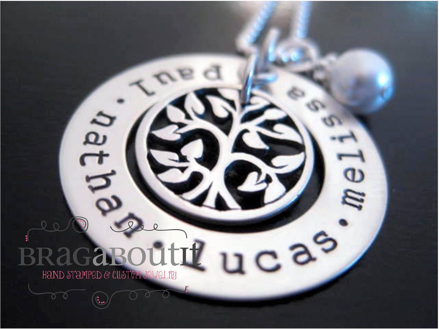 Personalized Family Tree Jewelry - Hand Stamped Necklace - Sterling Silver - My Family Tree