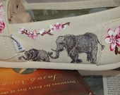 Custom TOMS - Cherry Blossoms and Elephants, price includes shoes in your size and color