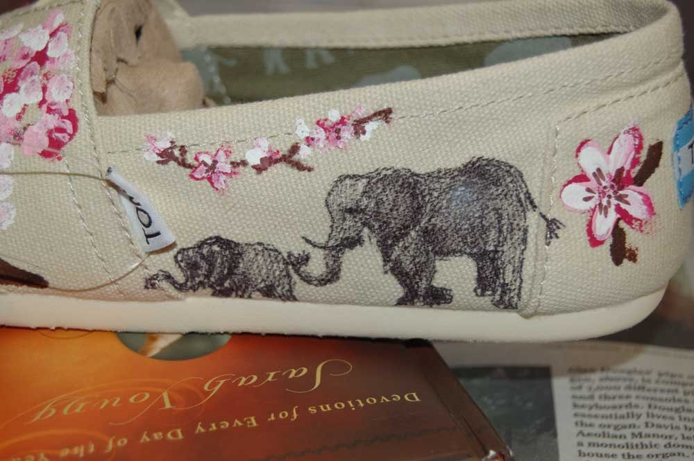 Custom TOMS - Cherry Blossoms and Elephants, price includes shoes in your size and color
