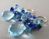 Blue Topaz Cluster Dangle Earrings