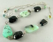 Peruvian Opal and Teal Kyanite Nugget Sterling Silver Necklace