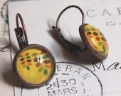Mustard yellow earrings leaf earrings antique copper dangle earrings small drop earring clip-on earrings orla etsy france THREE for TWO E107