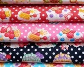 Kawaii Japanese Fabric - Sweets Cup Cake Polka dots - 5 Fat Quarter Bundle Set (12i0603)