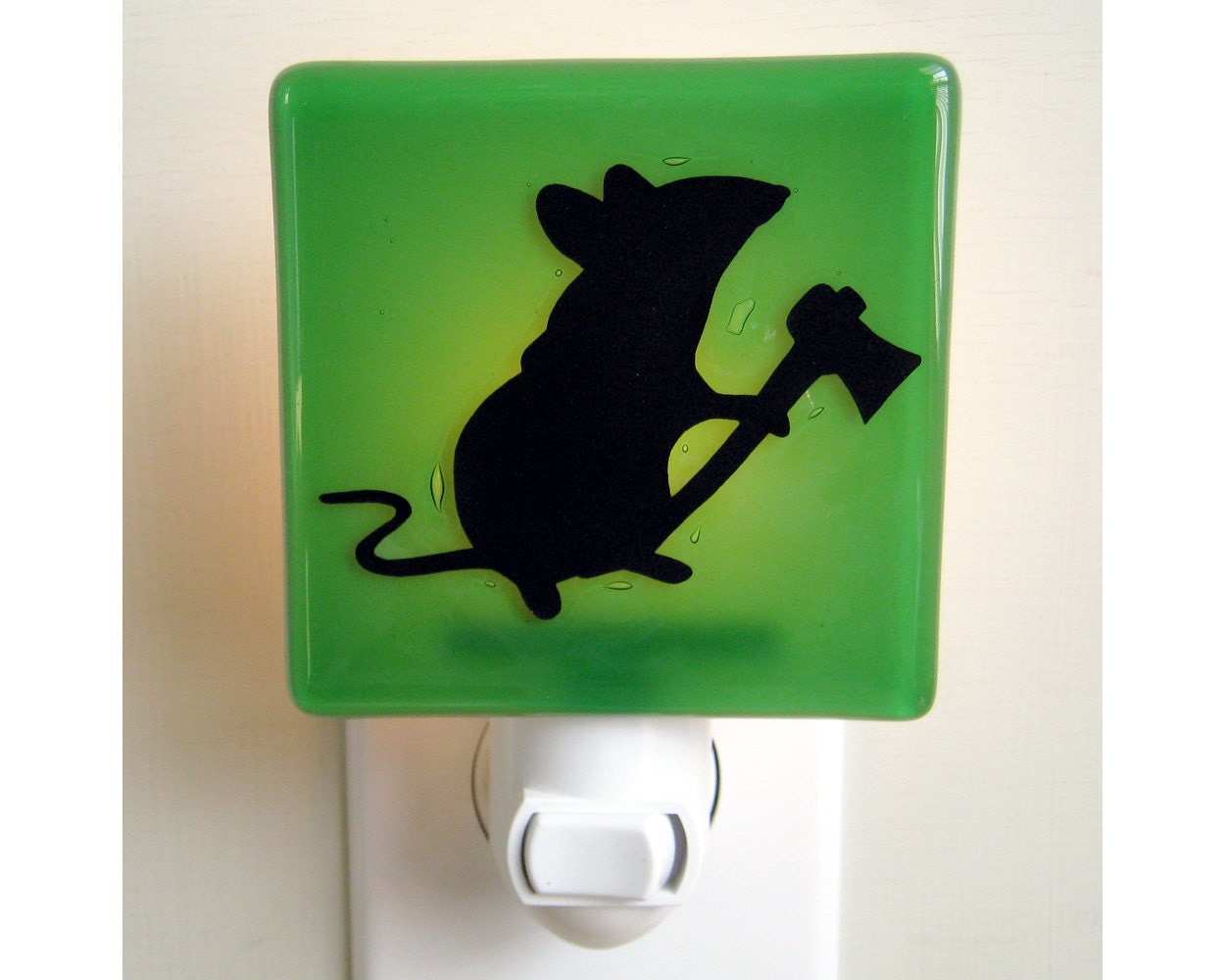 Mouse Night Light - Hand Painted Glass Night Light - Mouse Gift - Deep Green