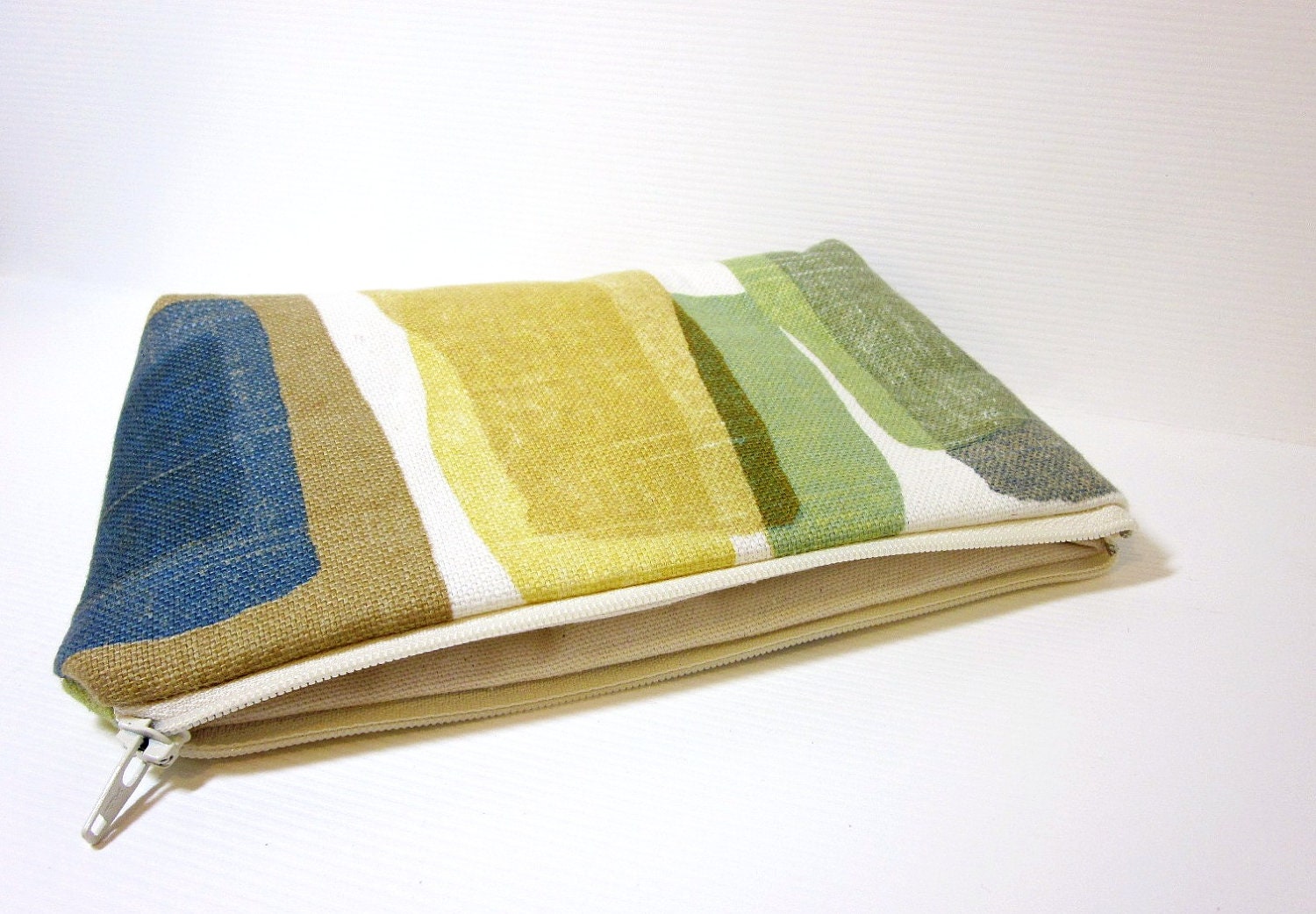Medium  Zipper Pouch -Gold, Blue, Green Shapes