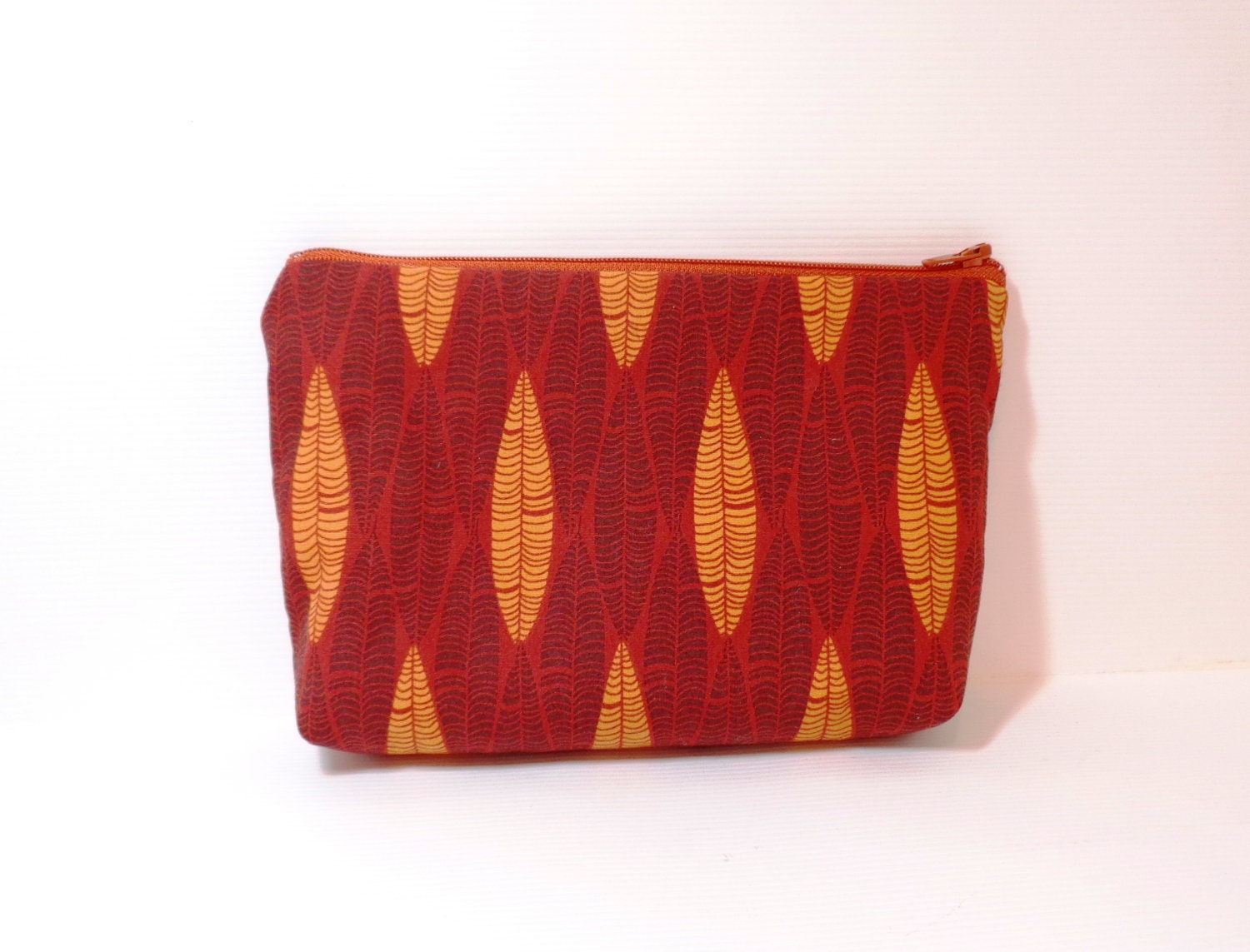 Medium Zipper Pouch Cosmetic Pouch Pencil Case Tribal Pattern in Pumpkin and Brown