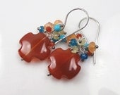 Carnelian Earrings Wire Wrapped Sterling Silver Multi Gemstone Cluster Orange Summer Fashion under 50