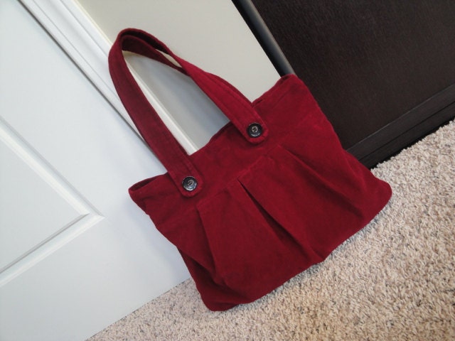 Pleated Corduroy Handbag / Purse/ Tote Bag