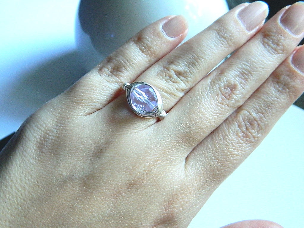 Wire Wrapped Ring - Size 5 - Alexandrite. Glass Bead Nugget - Light Purple, Light, June, Clear, June Birthstone, Pretty, Classic