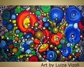 Original Abstract Fantasy Boho Whimsical Gypsy Folk Art Colorful Circles Painting LIGHTS and STARS Wall Art by Luiza Vizoli